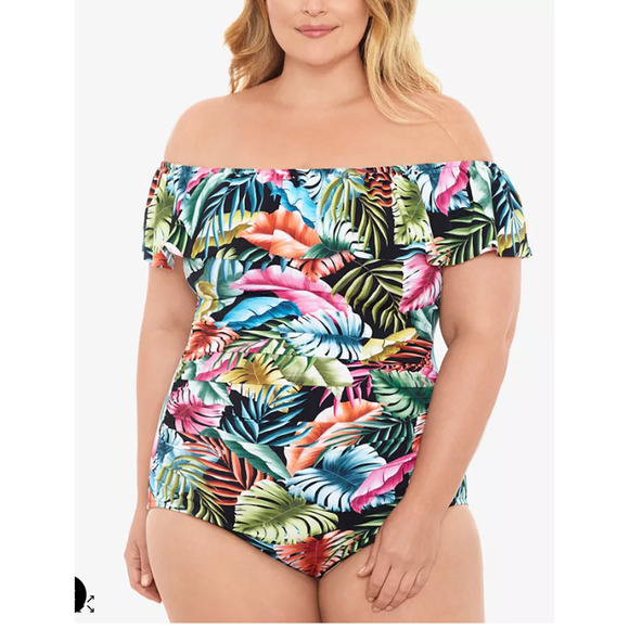 SWIM SOLUTIONS Ruffled Floral Print Tummy Control One Piece Swimsuit 22W NWT - Picture 1 of 4